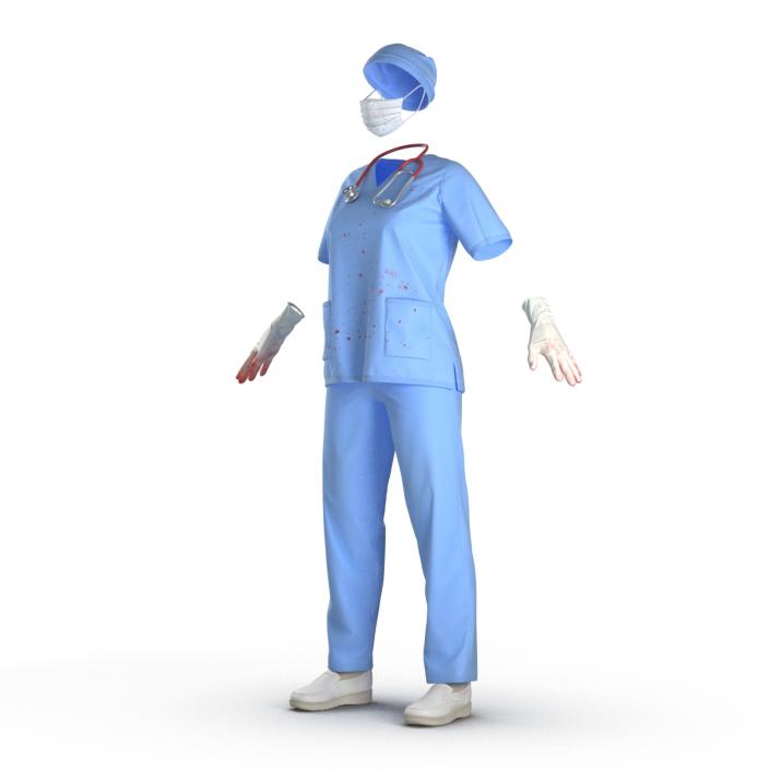 Female Surgeon Dress 15 Stained with Blood 3D