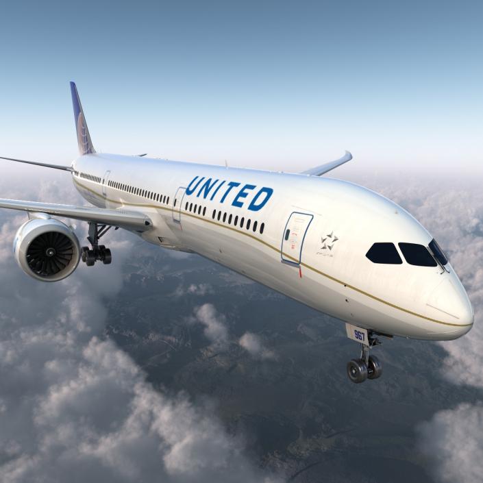 Boeing 787-9 Dreamliner United Rigged 3D