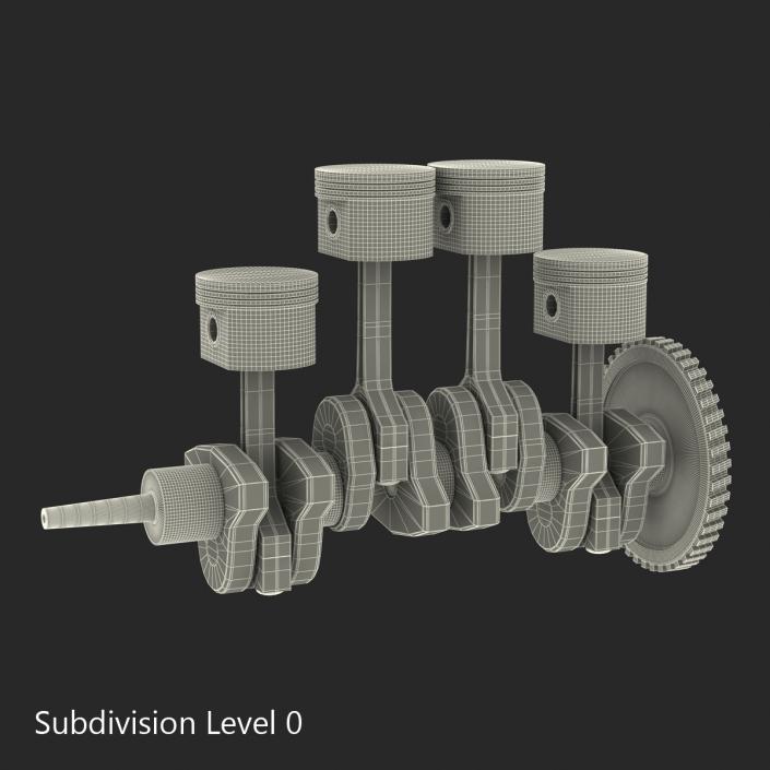 3D model Engine Piston and Crankshaft Rigged