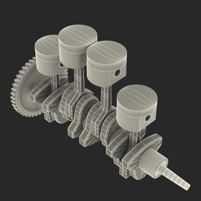 3D model Engine Piston and Crankshaft Rigged