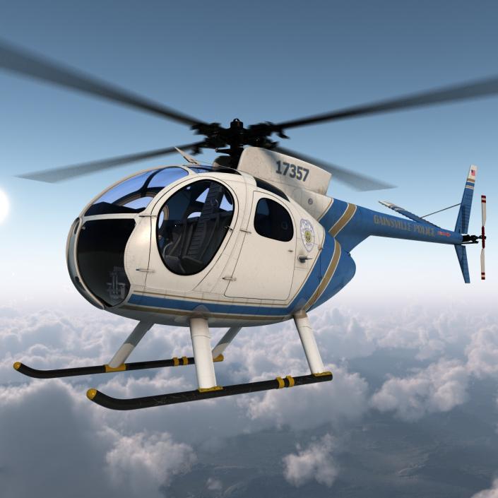 Light Helicopter Hughes OH-6 Cayuse Rigged Police 3D model