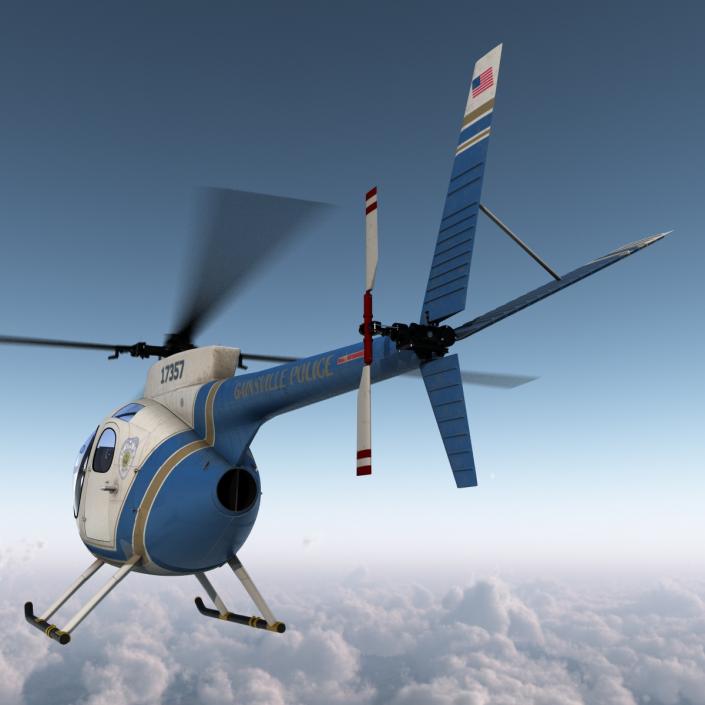 Light Helicopter Hughes OH-6 Cayuse Rigged Police 3D model