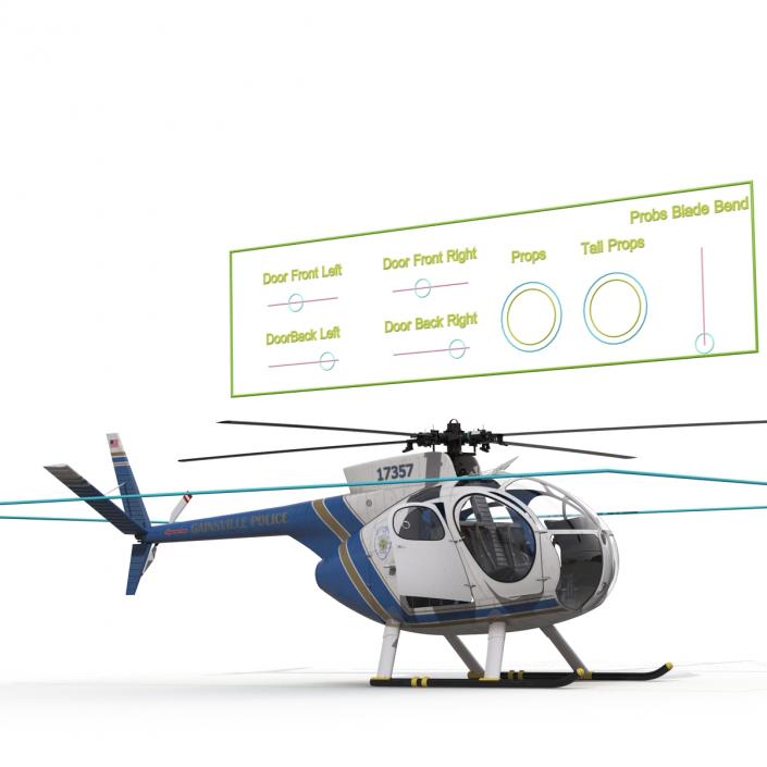 Light Helicopter Hughes OH-6 Cayuse Rigged Police 3D model