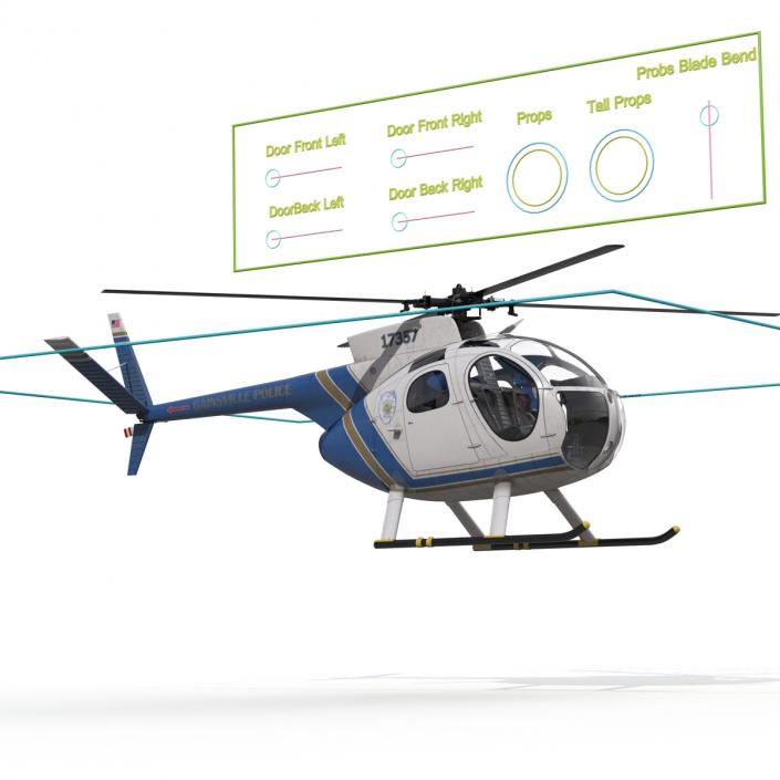 Light Helicopter Hughes OH-6 Cayuse Rigged Police 3D model