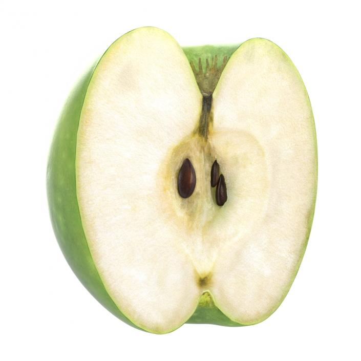 3D Green Apple Cut in Half model