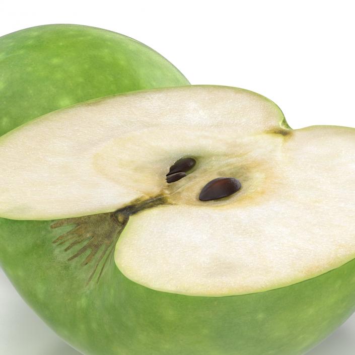 3D Green Apple Cut in Half model