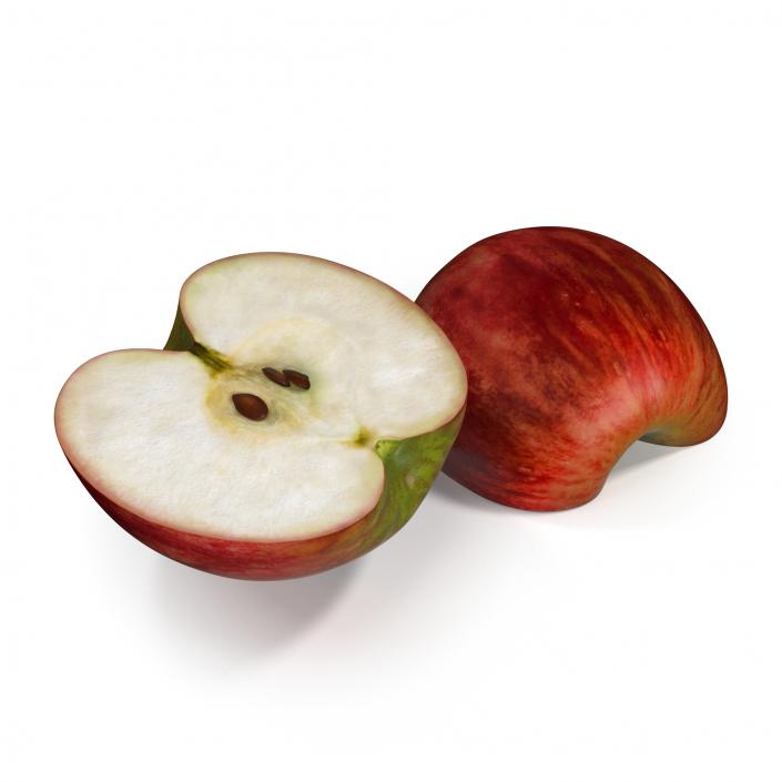 3D Red Apple Cut in Half