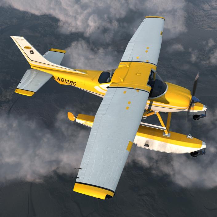 Cessna 182 Skylane on Floats Rigged Yellow 3D