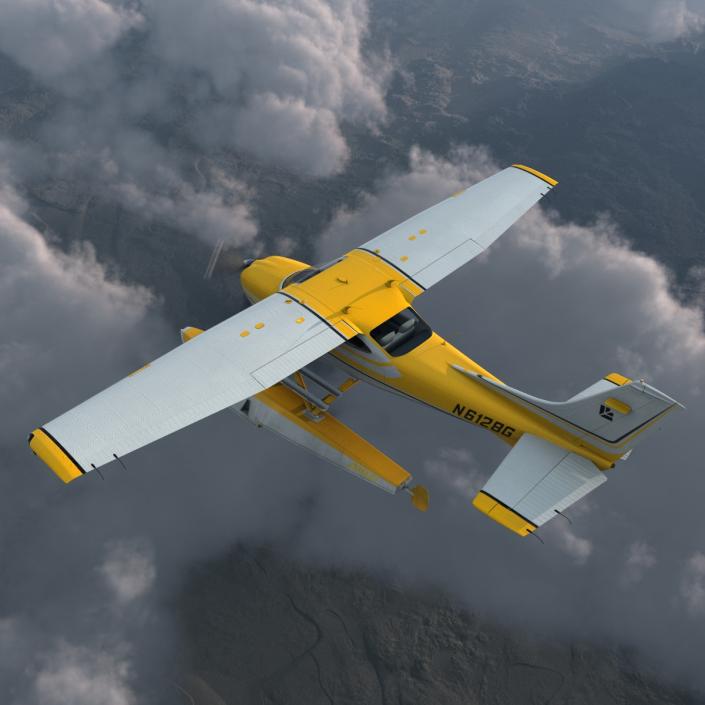 Cessna 182 Skylane on Floats Rigged Yellow 3D