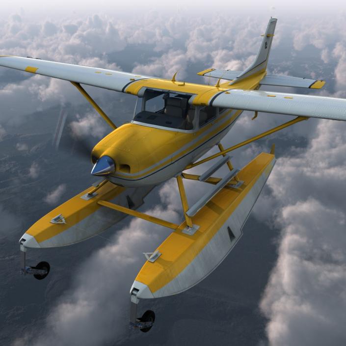 Cessna 182 Skylane on Floats Rigged Yellow 3D