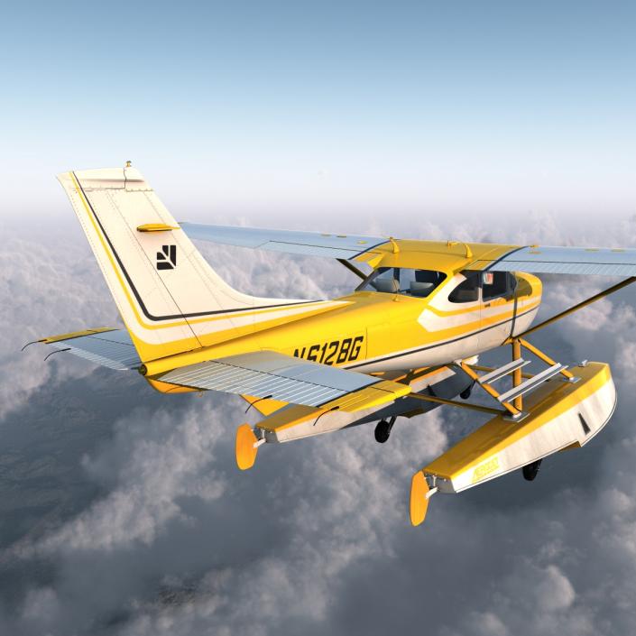 Cessna 182 Skylane on Floats Rigged Yellow 3D