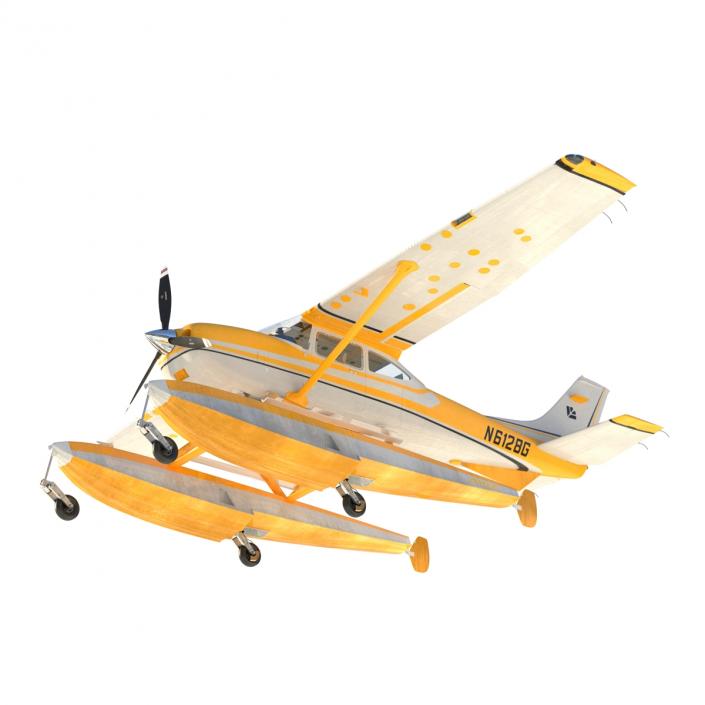 Cessna 182 Skylane on Floats Rigged Yellow 3D