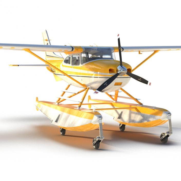 Cessna 182 Skylane on Floats Rigged Yellow 3D