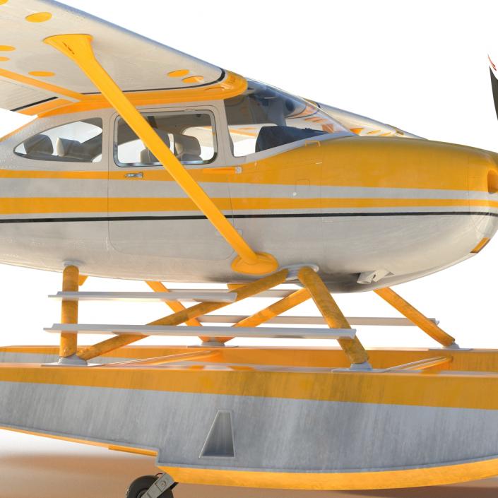 Cessna 182 Skylane on Floats Rigged Yellow 3D