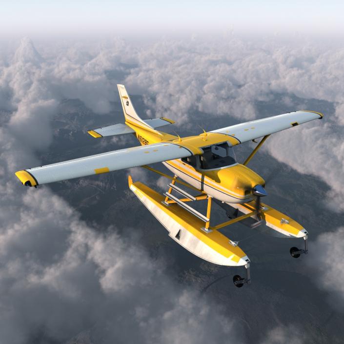 3D model Cessna 182 Skylane on Floats Yellow