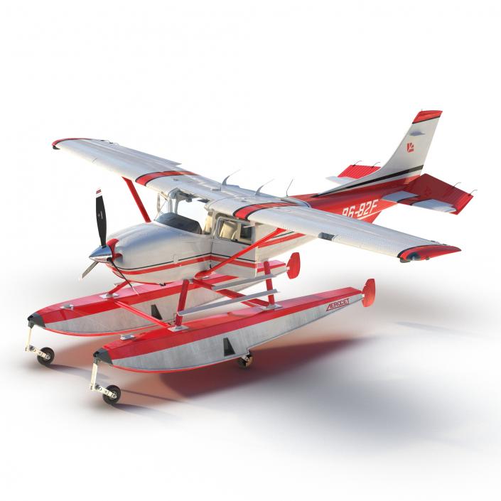 Cessna 182 Skylane on Floats Rigged Red 3D model