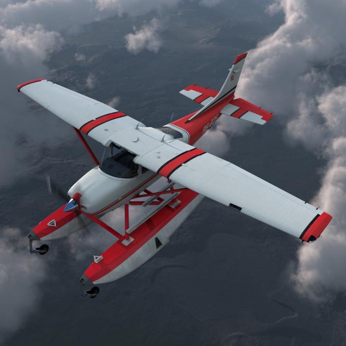 Cessna 182 Skylane on Floats Rigged Red 3D model