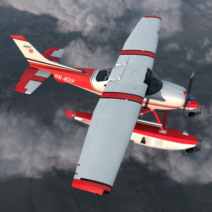 Cessna 182 Skylane on Floats Rigged Red 3D model