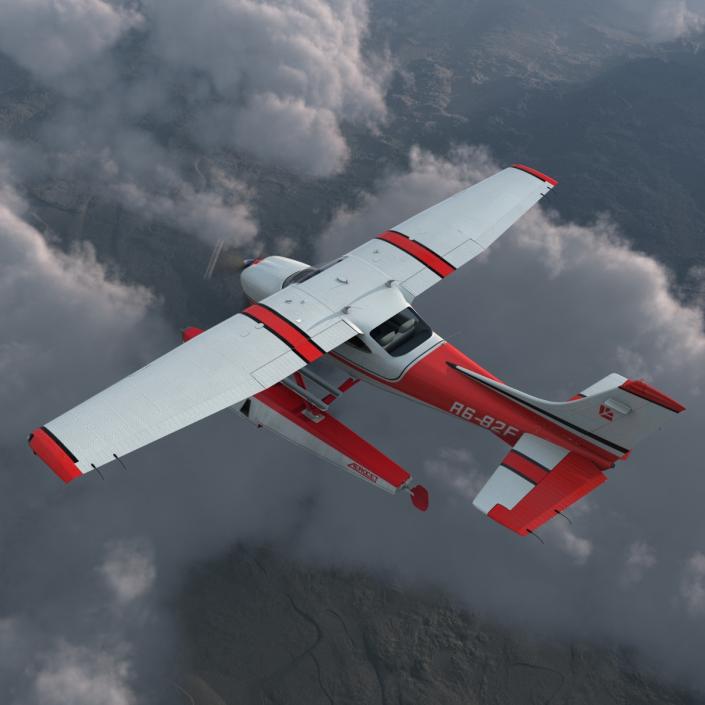 Cessna 182 Skylane on Floats Rigged Red 3D model