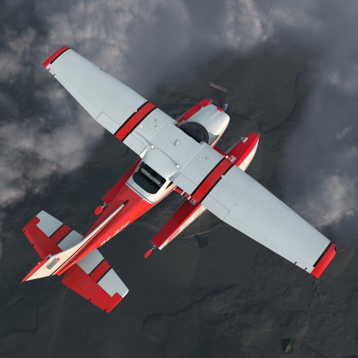 Cessna 182 Skylane on Floats Rigged Red 3D model