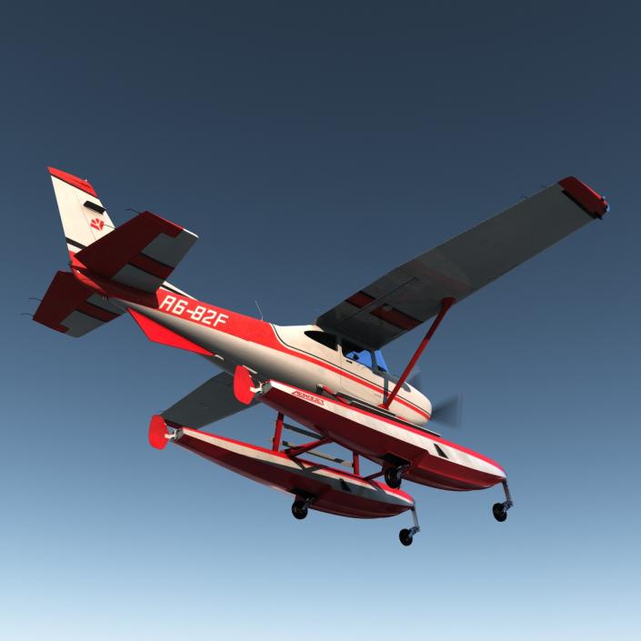 Cessna 182 Skylane on Floats Rigged Red 3D model