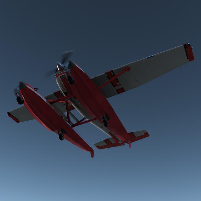 Cessna 182 Skylane on Floats Rigged Red 3D model