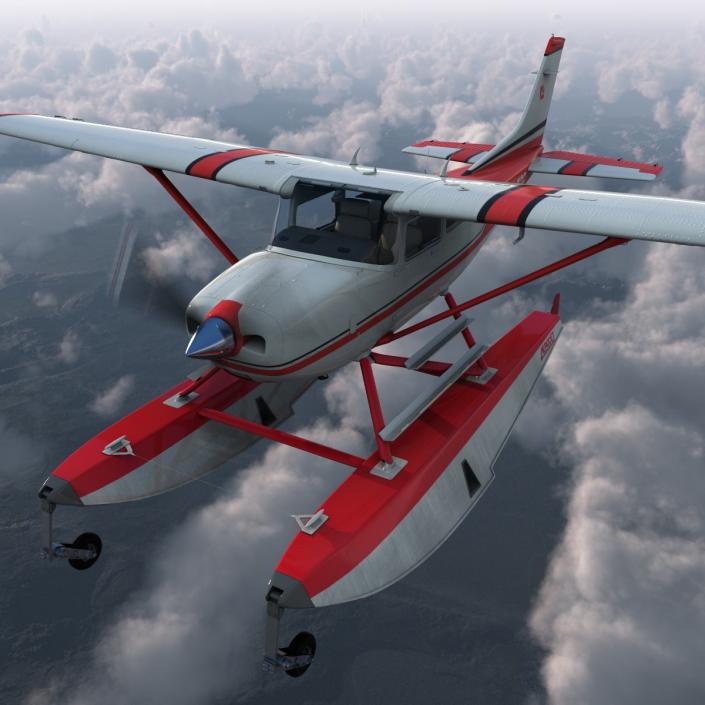 Cessna 182 Skylane on Floats Rigged Red 3D model