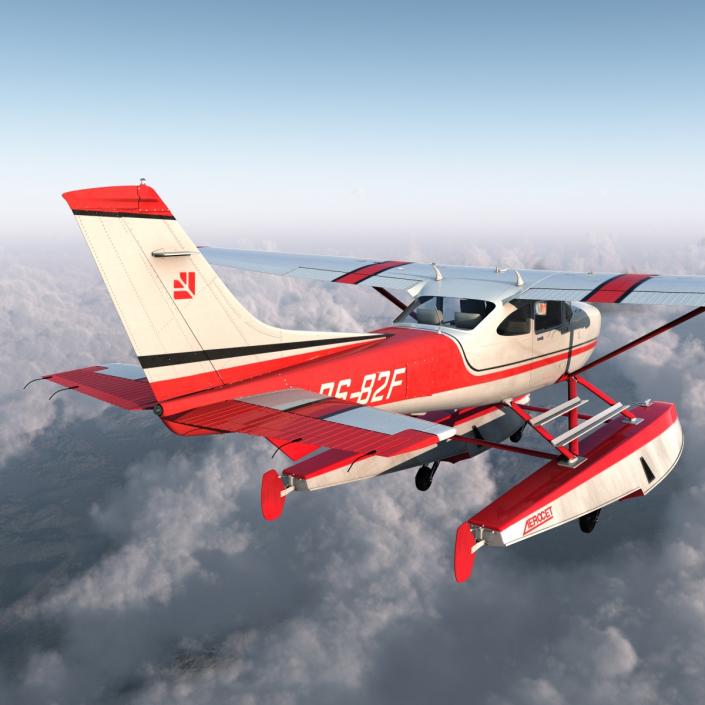 Cessna 182 Skylane on Floats Rigged Red 3D model