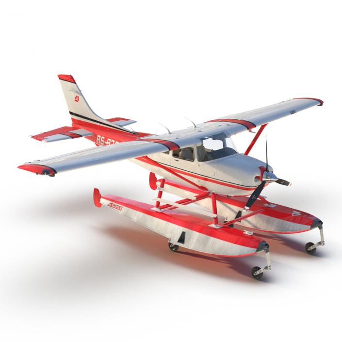 Cessna 182 Skylane on Floats Rigged Red 3D model