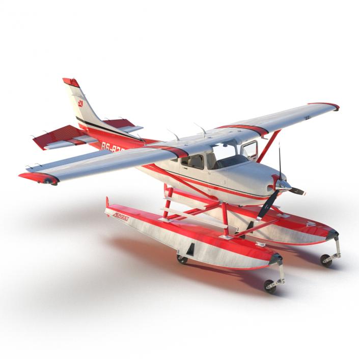 Cessna 182 Skylane on Floats Rigged Red 3D model