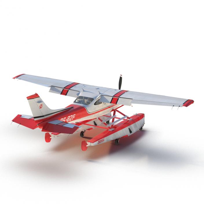 Cessna 182 Skylane on Floats Rigged Red 3D model