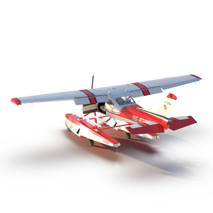 Cessna 182 Skylane on Floats Rigged Red 3D model