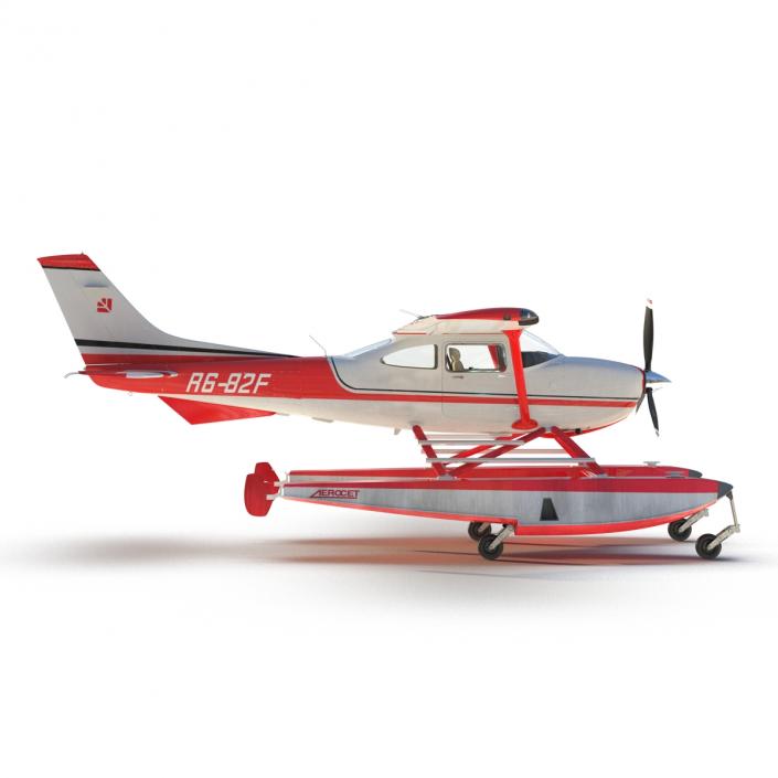 Cessna 182 Skylane on Floats Rigged Red 3D model