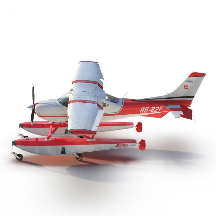 Cessna 182 Skylane on Floats Rigged Red 3D model