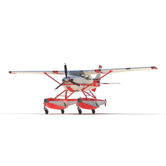 Cessna 182 Skylane on Floats Rigged Red 3D model