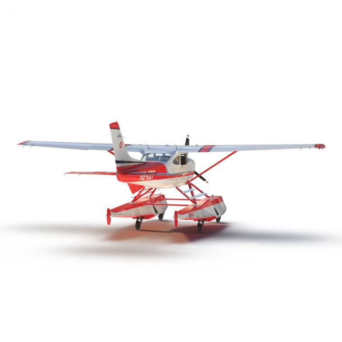 Cessna 182 Skylane on Floats Rigged Red 3D model