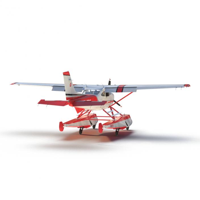 Cessna 182 Skylane on Floats Rigged Red 3D model