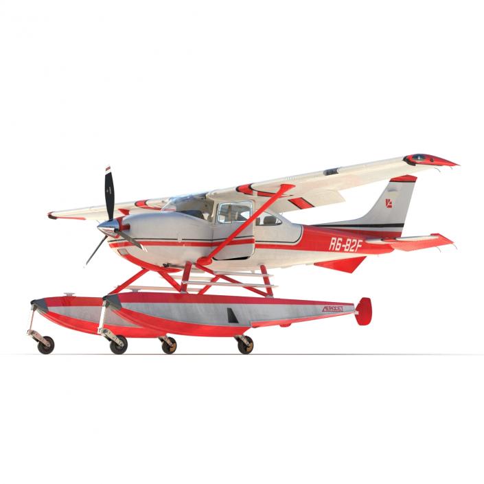 Cessna 182 Skylane on Floats Rigged Red 3D model