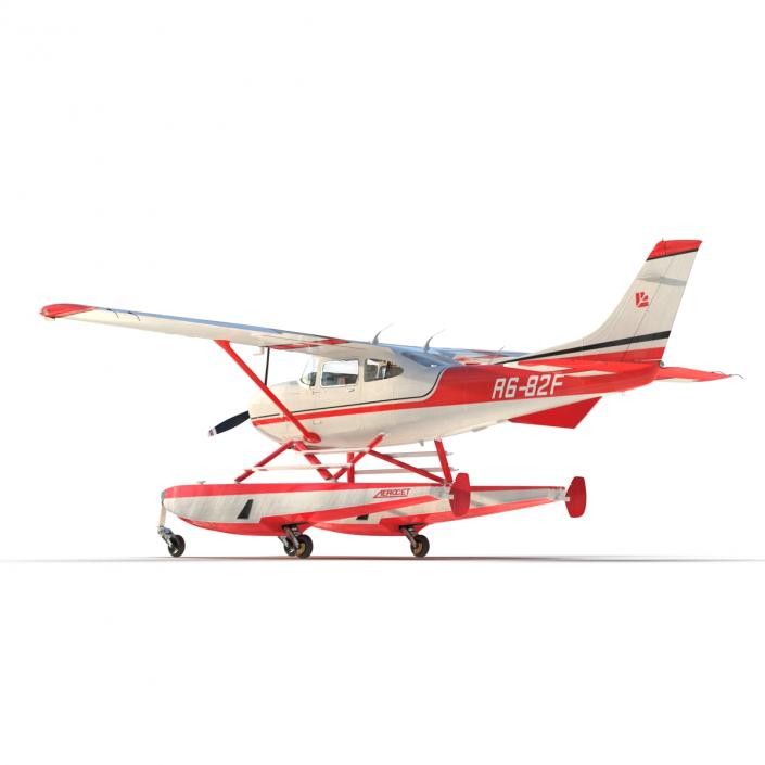 Cessna 182 Skylane on Floats Rigged Red 3D model