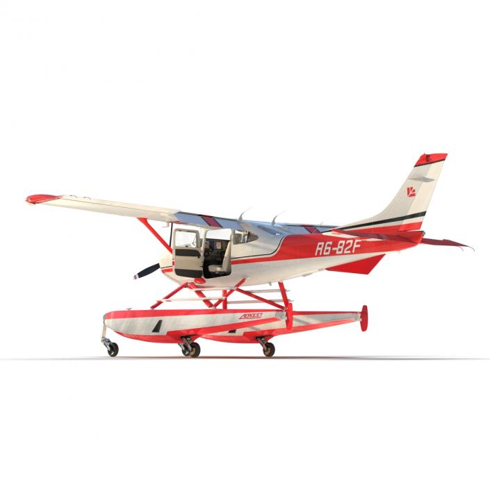 Cessna 182 Skylane on Floats Rigged Red 3D model