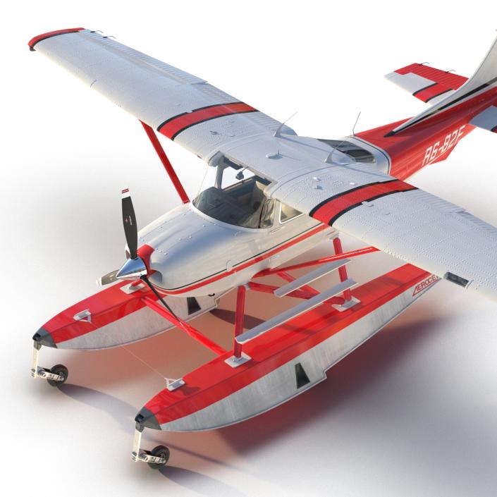 Cessna 182 Skylane on Floats Rigged Red 3D model