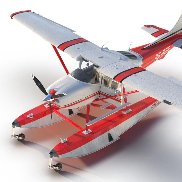 Cessna 182 Skylane on Floats Rigged Red 3D model