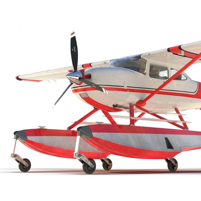 Cessna 182 Skylane on Floats Rigged Red 3D model