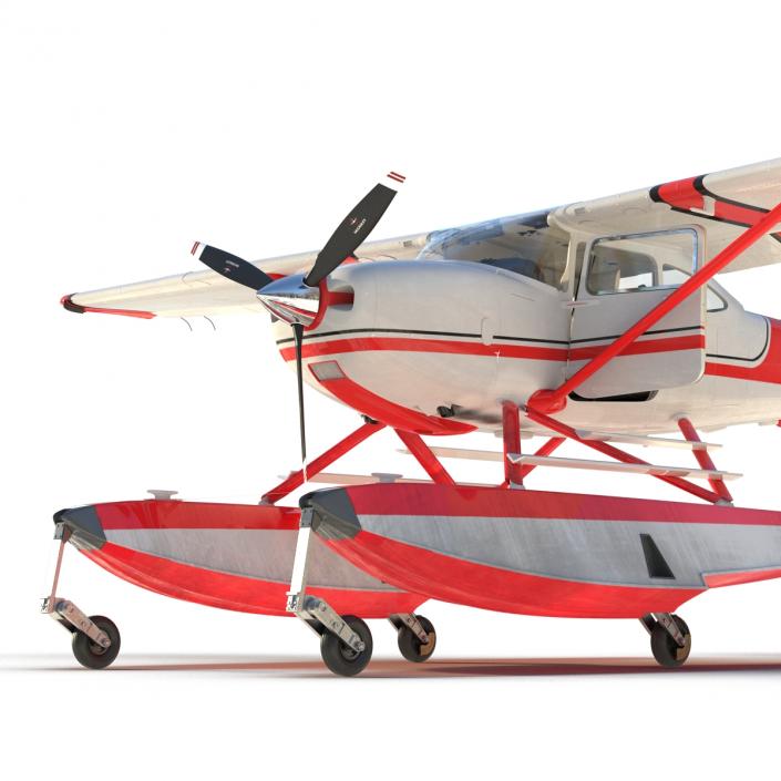 Cessna 182 Skylane on Floats Rigged Red 3D model