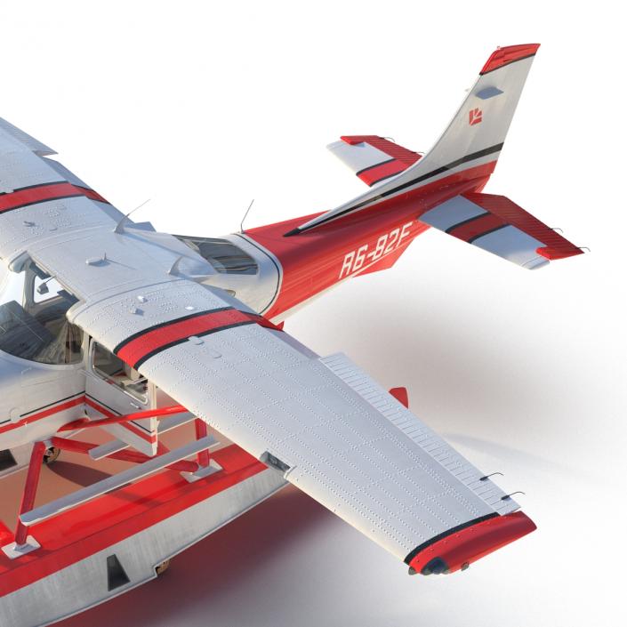 Cessna 182 Skylane on Floats Rigged Red 3D model