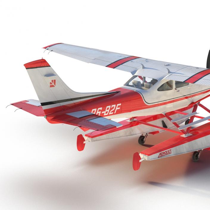 Cessna 182 Skylane on Floats Rigged Red 3D model