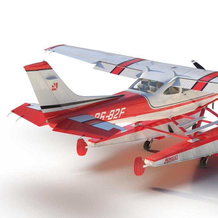 Cessna 182 Skylane on Floats Rigged Red 3D model