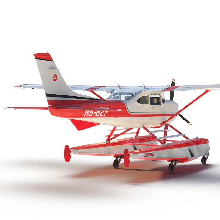 Cessna 182 Skylane on Floats Rigged Red 3D model