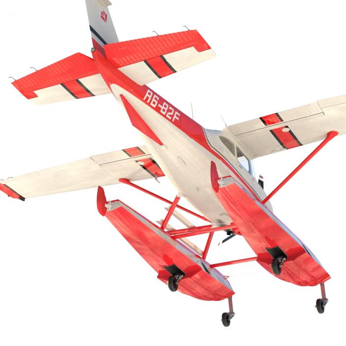 Cessna 182 Skylane on Floats Rigged Red 3D model