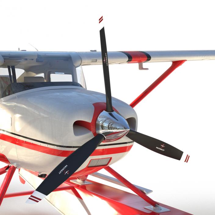 Cessna 182 Skylane on Floats Rigged Red 3D model